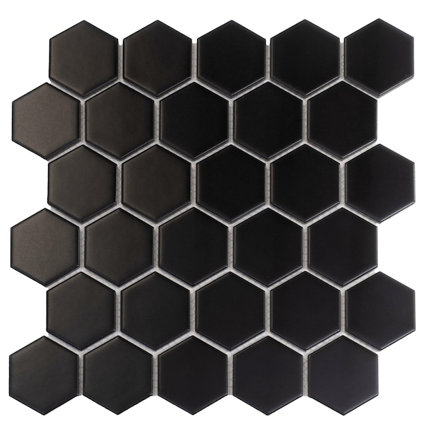 Apollo Tile Cirkel Hex 10.7 in. x 11.1 in. Matte Black Porcelain Mosaic Wall and Floor Tile, 10PK ORB882H22BLMA - main